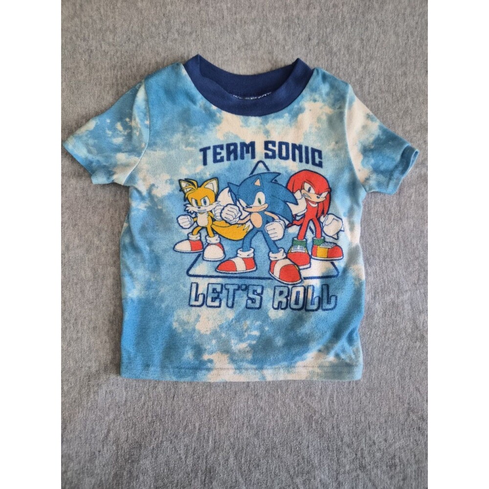 Size 3T Boys Team Sonic Let's Roll Blue And White Cloud Soft Pajama Shirt